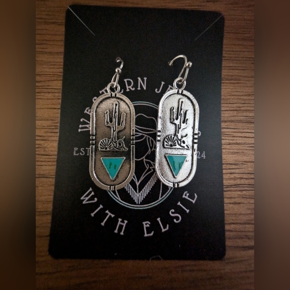Turquoise and Silver Cactus Earrings - Picture 5 of 7